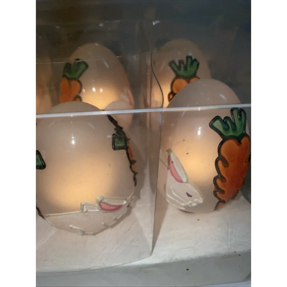 Vintage White Easter Egg‎ Light String With Carrot And Bunny Design Works In Box